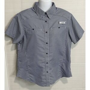 Habit Lochpoint Blue White SS Button Up Vented Fishing Shirt L, Hiking Gorpcore